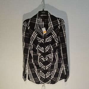 Stylish Black and White Plaid Women's Blouse